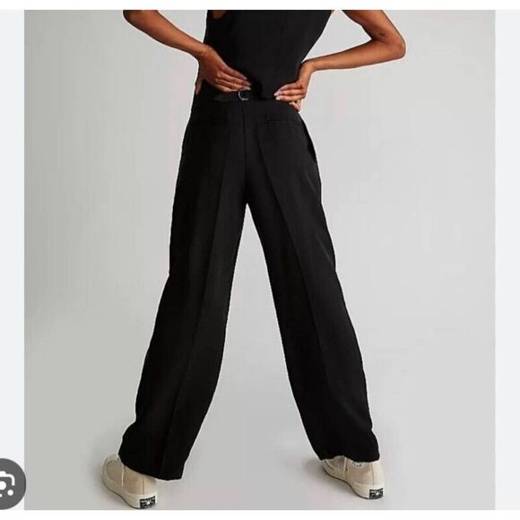 Free People Pants - Free People Gabbie Trouser Pants Only Sz 12 Black Lyocell Pleated Straight Leg
